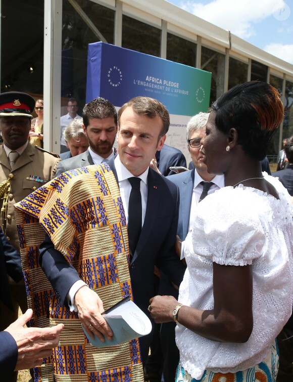 le président Emmanuel Macron, Kra Affoua Marina lors du sommet One Planet, Africa Pledge, l'engagement de l'Afrique à Nairobi le 14 mars 2019. © Dominique Jacovides / Bestimage