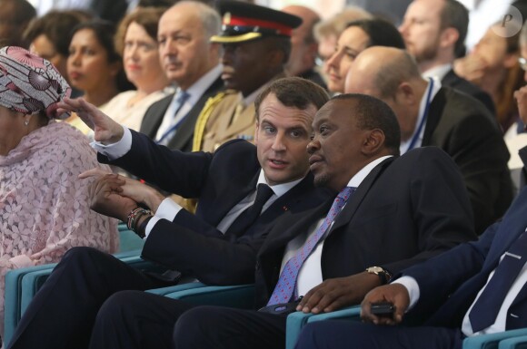 Le président Emmanuel Macron, Uhuru Kenyatta, président du Kenya lors du sommet One Planet, Africa Pledge, l'engagement de l'Afrique à Nairobi le 14 mars 2019. © Dominique Jacovides / Bestimage