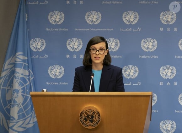 Millie Bobby Brown, ambassadrice de bonne volonté pour l'Unicef lors d'une conférence à l'ONU à New York. Le 20 novembre 2018