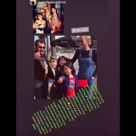 Laeticia Hallyday a republié le message que sa fille Joy lui a adressé sur sa page Instagram pour ses 44 ans. Le 18 mars 2019.