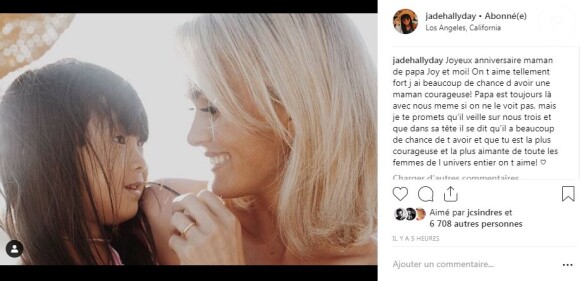 Jade Hallyday a adressé un message d'anniversaire à sa maman Laeticia Hallyday pour ses 44 ans. Instagram, le 18 mars 2019.