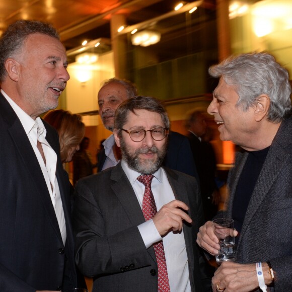 Exclusif - Jean Madar, le grand rabin de France, Haim Korsia et Enrico Macias à la 9e édition du gala de l'association "Sauveteurs Sans Frontières" au palais d'Iena à Paris le 25 mars 2019. Pour la cause, A. Abitan et F. Berleand ont mis en vente leur veste respective. "Sauveteurs Sans Frontières" est une association fondée en 2000 qui a pour mission de porter assistance à des personnes en danger dans le monde entier. Son credo : "Qui sauve une vie, sauve l'humanité".