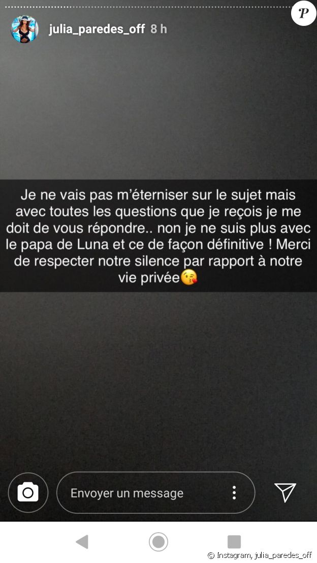 Julia Paredes annonce sa rupture avec Maxime - vendredi 29 mars 2019, sur Instagram
