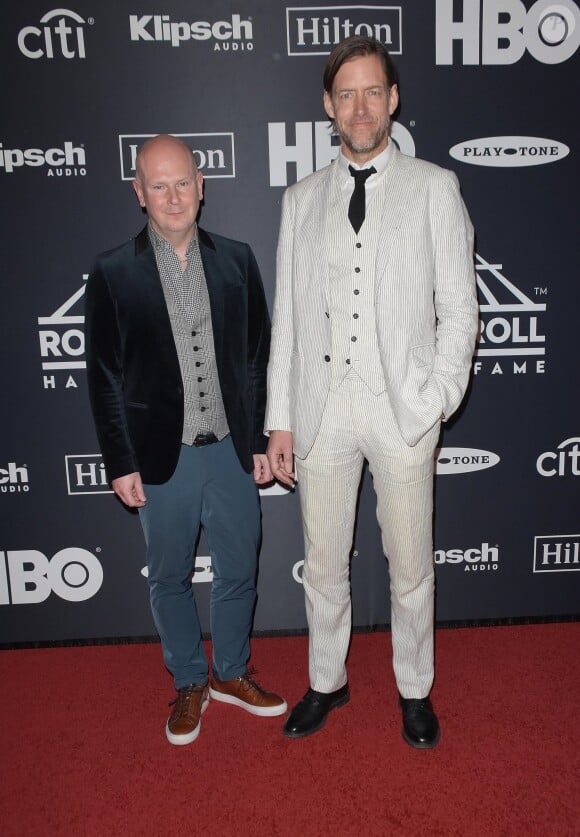 Le groupe Radiohead (Philip Selway et Ed O'Brien) à la soirée Rock & Roll Hall Of Fame Induction au Barclays Center dans le quartier de Brooklyn à New York, le 29 mars 2019.