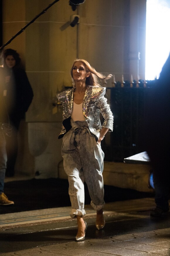 Céline Dion en tournage pour la maison L'Oréal à l'hôtel Plaza Athénée à Paris, France, le 30 janvier 2019.