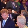 Meghan Markle, duchesse de Sussex, le prince Harry, duc de Sussex, la reine Elisabeth II d'Angleterre - Personnalités à la cérémonie "Queen's Young Leaders Awards" au palais de Buckingham à Londres le 26 juin 2018.