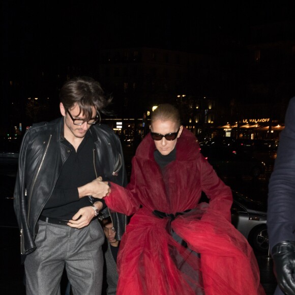 Céline Dion et Pepe Munoz arrivent au restaurant Girafe à Paris, France, le 27 janvier 2019.