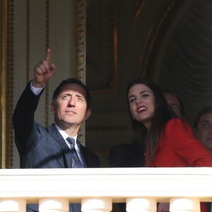 Gad Elmaleh et sa compagne Charlotte Casiraghi - Présentation de la princesse Gabriella et du prince Jacques de Monaco au balcon du palais princier de Monaco, le 7 janvier 2015, à la population monégasque en présence de la famille princière.