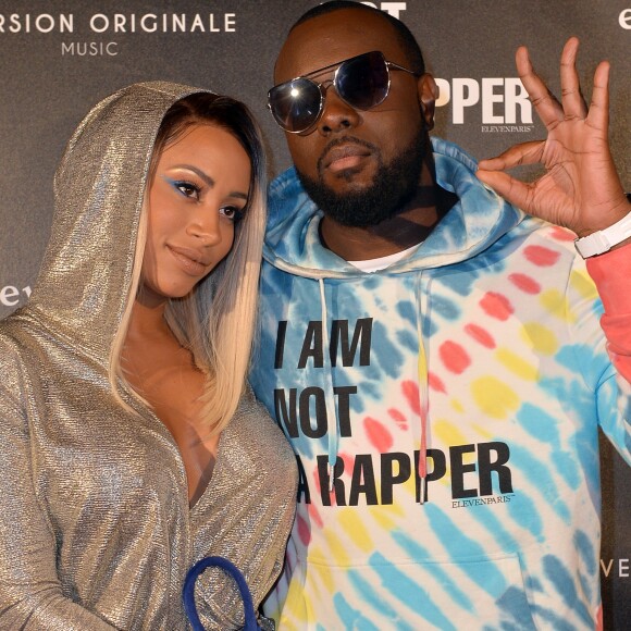 Maître Gims (Gandhi Djuna) et sa femme Demdem lors de la soirée de lancement de la collection capsule "I'm not a rapper" de la marque ElevenParis (Eleven Paris) à Paris, France, le 11 avril 2019. © Veeren/Bestimage