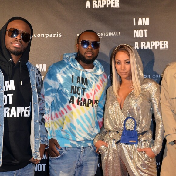 Dadju (Dadju Djuna Nsungula), son frère Maître Gims (Gandhi Djuna), sa femme Demdem Djuna et Djibril Cissé lors de la soirée de lancement de la collection capsule "I'm not a rapper" de la marque ElevenParis à Paris, France, le 11 avril 2019. © Veeren/Bestimage