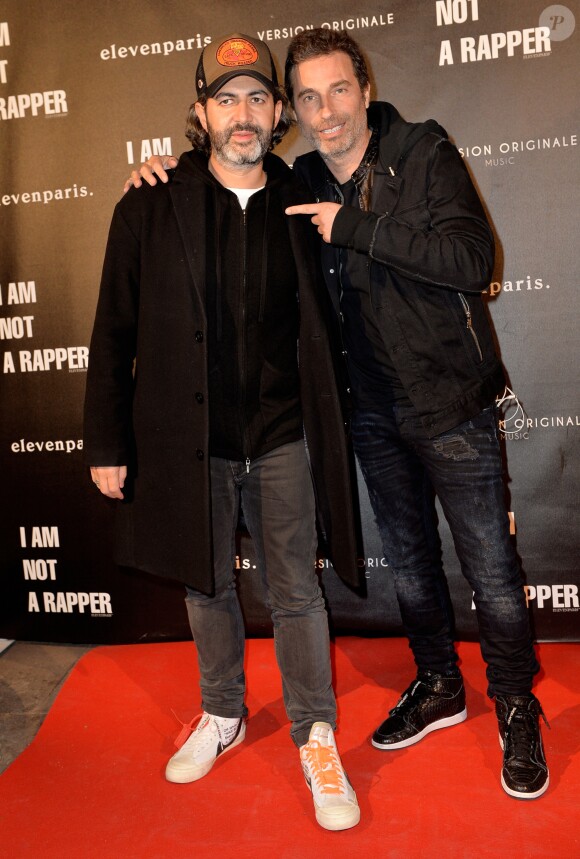 John Mamann et Richard Orlinski lors de la soirée de lancement de la collection capsule "I'm not a rapper" de la marque ElevenParis à Paris, France, le 11 avril 2019. © Veeren/Bestimage