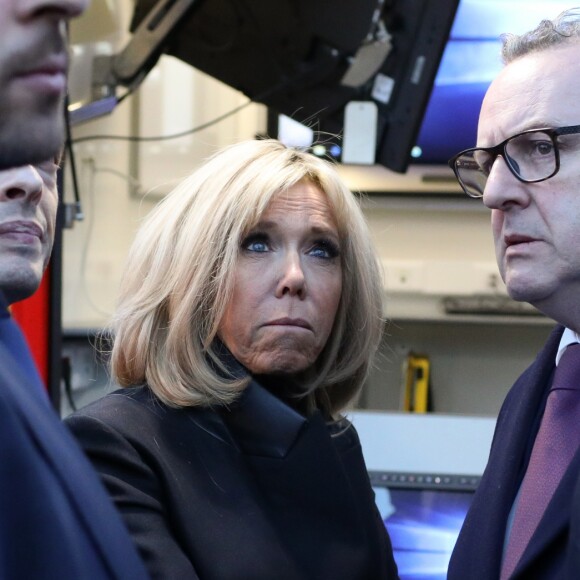 La Première dame Brigitte Macron et le président de l'assemblée nationale, Richard Ferrand - Le président de la République française est venu constater les dégâts provoqués par l'incendie survenu en la cathédrale Notre-Dame de Paris, France, le 15 avril 2019. © Stéphane Lemouton/Bestimage