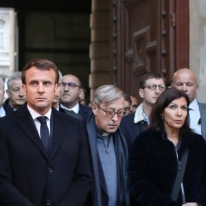 Didier Lallement, préfet de Police de Paris, le président de la République française, Emmanuel Macron, monseigneur Patrick Chauvet recteur-archiprêtre de la cathédrale Notre-Dame de Paris, la maire de Paris, Anne Hidalgo, la Première dame Brigitte Macron - Le président de la République française est venu constater les dégâts provoqués par l'incendie survenu en la cathédrale Notre-Dame de Paris, France, le 15 avril 2019. © Stéphane Lemouton/Bestimage