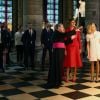 Brigitte Macron (Trogneux) et Melania Trump (habillée en Dior) visitent la cathédrale Notre-Dame de Paris accompagnées du recteur de la cathédrale, Mgr Patrick Chauvet, le 13 juillet 2017. © Sébastien Valiela/Dominique Jacovides/Bestimage