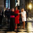 Brigitte Macron (Trogneux) et Melania Trump (habillée en Dior) visitent la cathédrale Notre-Dame de Paris accompagnées du recteur de la cathédrale, Mgr Patrick Chauvet, le 13 juillet 2017. © Sébastien Valiela/Dominique Jacovides/Bestimage
