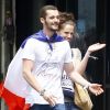 Exclusif - Louis Sarkozy est allé regarder le match France-Croatie (4-2) le jour de la finale de la Coupe du Monde de Football 2018 avec sa compagne croate Natali Husic au restaurant La Defense à New York, le 15 juillet 2018. © Charles Guerin/Bestimage