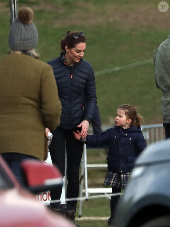 Exclusif - Catherine Kate Middleton, duchesse de Cambridge, , la princesse Charlotte lors d'une après-midi de détente en famille en marge des courses de chevaux de Burnham dans le Norfolk le 12 avril 2019.