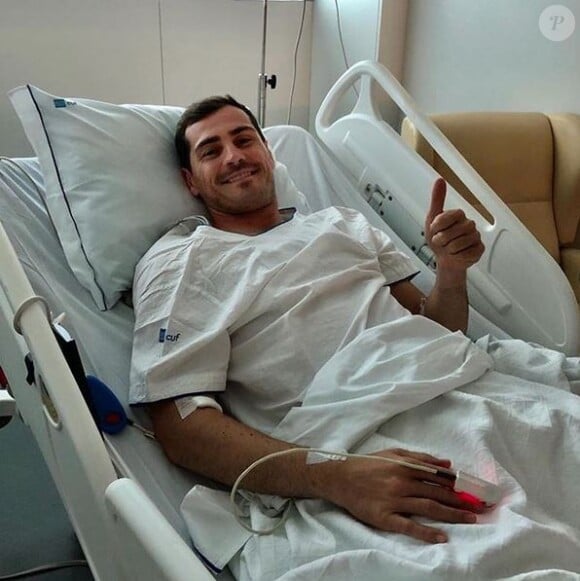 Iker Casillas, en bonne santé sur son lit d'hôpital à Porto. Mai 2019.