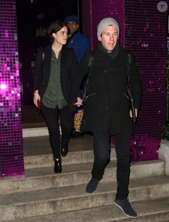 La princesse Eugenie d'York et son mari Jack Brooksbank à la sortie du club Annabel à Londres le 15 mars 2019