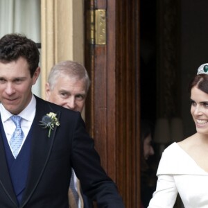 La princesse Eugenie d'York et son mari Jack Brooksbank au château de Windsor lors de leur mariage le 12 octobre 2018