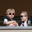 Le prince Jacques de Monaco et la princesse Gabriella de Monaco lors de la 9ème édition du Tournoi Sainte Dévote de Rugby au Stade Louis II à Monaco, le 11 mai 2019.© Jean-Charles Vinaj/Pool/Bestimage