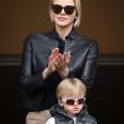 La princesse Charlène de Monaco et son fils le prince Jacques de Monaco lors de la 9ème édition du Tournoi Sainte Dévote de Rugby au Stade Louis II à Monaco, le 11 mai 2019. © Jean-Charles Vinaj/Pool/Bestimage