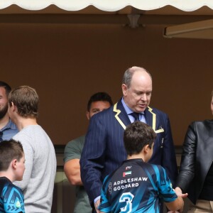 Le prince Albert II et la princesse Charlène de Monaco avec leurs enfants le prince Jacques de Monaco et la princesse Gabriella de Monaco lors de la 9ème édition du Tournoi Sainte Dévote de Rugby au Stade Louis II à Monaco, le 11 mai 2019. © Jean-Charles Vinaj/Pool/Bestimage