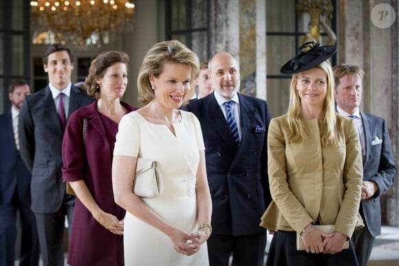 Le prince Jean-Christophe Napoléon, la reine Mathilde de Belgique, la comtesse Jemma Mornigton, le prince Pieter-Christiaan d'Orange-Nassau, le comte et la comtesse Lukas Blucher von Wahlstatt - Personnalités royales lors de la cérémonie du bicentenaire de la bataille de Waterloo à Bruxelles. Le 17 juin 2015.