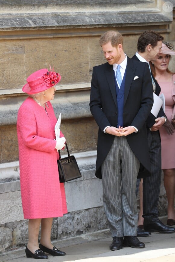 Elizabeth II et le prince Harry - Mariage de Lady Gabriella Windsor avec Thomas Kingston dans la chapelle Saint-Georges du château de Windsor le 18 mai 2019. 