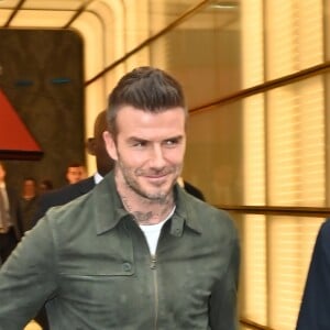 David Beckham fait la promotion de ses produits cosmétiques pour hommes House 99 (soins pour le visage, la barbe, le corps et les cheveux) dans la boutique éphémère le de House 99 aux Galeries Lafayette Champs-Élysées, à Paris, France, le 21 mai 2019.