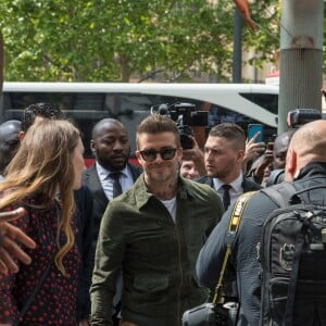 David Beckham fait la promotion de ses produits cosmétiques pour hommes House 99 (soins pour le visage, la barbe, le corps et les cheveux) dans la boutique éphémère le de House 99 aux Galeries Lafayette Champs-Élysées, à Paris, France, le 21 mai 2019.