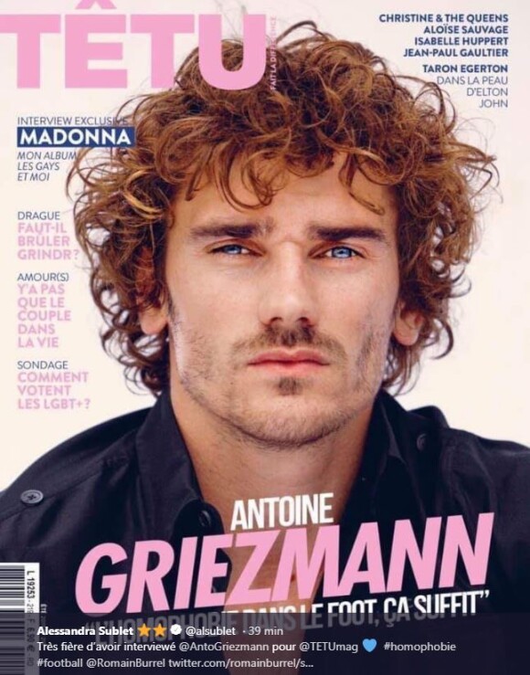 Antoine Griezmann en couverture du magazine "Têtu" (numéro été 2019). Interview d'Alessandra Sublet.