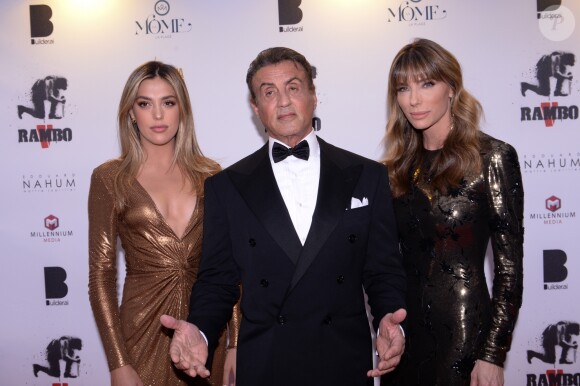 Sylvester Stallone avec sa femme Jennifer Flavin et leur fille Sistine Rose lors du dîner Millennium Media et du cocktail en l'honneur de Sylvester Stallone, organisé par Five Eyes Production sur la plage La Môme, lors du 72ème Festival International du Film de Cannes, le 24 mai 2019. © Rachid Bellak/Bestimage