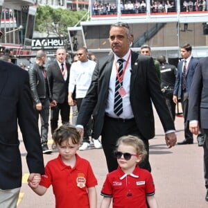 Le Prince Albert II de Monaco avec son fils le prince Jacques, Kaia- Rose, la fille de Gareth Wittstock, le frère de la princesse Charlene, et la princesse Gabriella le samedi 25 mai 2019, jour des essais qualificatifs pour le 77 ème Grand Prix de Formule 1 (F1) à Monaco. Monaco le 25 Mai 2019. © Bruno Bebert / Bestimage