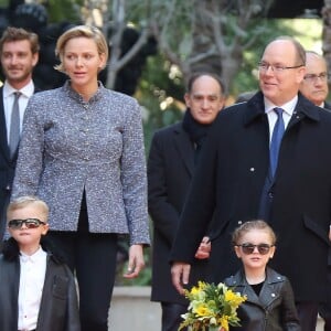 Pierre Casiraghi, à gauche - Le Prince Albert II et la princesse Charlène de Monaco avec leurs enfants le prince Jacques de Monaco et la princesse Gabriella de Monaco assistent à l'inauguration du One Monte-Carlo et de la promenade Princesse Charlène. Monte-Carlo le 22 février, 2019 © Claudia Albuquerque/Bestimage