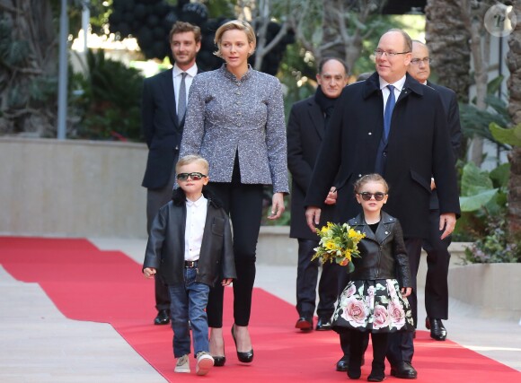 Pierre Casiraghi, à gauche - Le Prince Albert II et la princesse Charlène de Monaco avec leurs enfants le prince Jacques de Monaco et la princesse Gabriella de Monaco assistent à l'inauguration du One Monte-Carlo et de la promenade Princesse Charlène. Monte-Carlo le 22 février, 2019 © Claudia Albuquerque/Bestimage