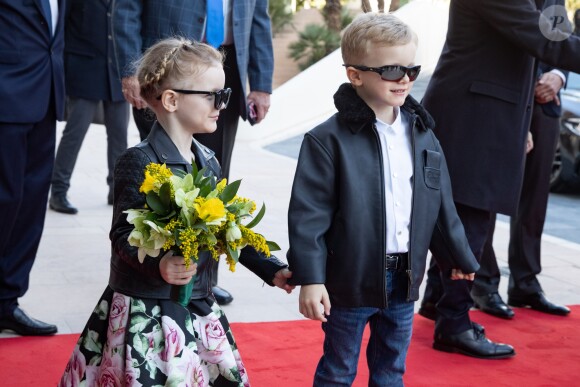 Pierre Casiraghi, à gauche - Le Prince Albert II et la princesse Charlène de Monaco avec leurs enfants le prince Jacques de Monaco et la princesse Gabriella de Monaco assistent à l'inauguration du One Monte-Carlo et de la promenade Princesse Charlène. Monte-Carlo le 22 février, 2019 © Claudia Albuquerque/Bestimage