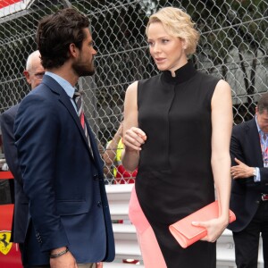 Le prince Carl Philip de Suède avec la princesse Charlène de Monaco lors de l'hommage rendu à Niki Lauda (décédé le 20 mai 2019) avant le départ du Grand Prix de Formule 1 de Monaco, le 26 mai 2019. David Nivière/Pool/Bestimage