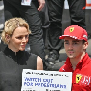 La princesse Charlene de Monaco et Charles Leclerc - Campagne pour la sécurité routière - People lors du 77 ème Grand Prix de Formule 1 de Monaco le 26 Mai 2019. © Bruno Bebert / Bestimage