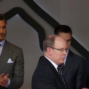 Le prince Albert II de Monaco, la princesse Charlene, Pierre Casiraghi, Louis Ducruet, Andrea Casiraghi et le prince Carl Philip de Suède durant le 77 eme Grand Prix de Formule 1 de Monaco remporté par Lewis Hamilton, suivi par S. Vettel et V. Bottas le 26 mai 2019. © JF Ottonello / Nice Matin / Bestimage