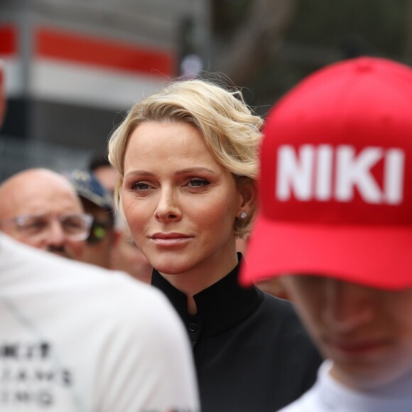 La princesse Charlène de Monaco - Un hommage à N. Lauda a été rendu avant le départ par le couple princier et les pilotes de F1 - Les people avant le départ du 77 ème Grand Prix de Formule 1 de Monaco le 26 Mai 2019. © JC Vinaj / Pool / Bestimage