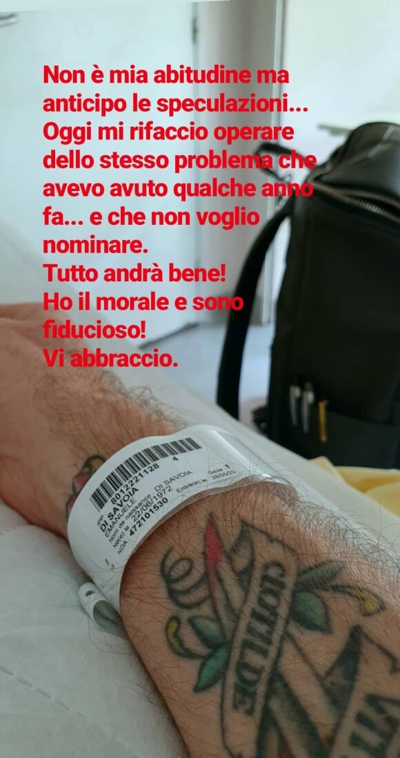 Le prince Emmanuel Philibert de Savoie a révélé le 28 mai 2019 depuis l'hôpital qu'il allait se faire réopérer pour "le même problème qu'il y a quelques années".