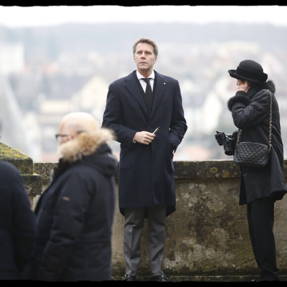 Le prince Emmanuel-Philibert de Savoie et Maria Pia de Savoie aux obsèques du comte de Paris en la chapelle Royale Saint-Louis à Dreux, le 2 février 2019. © Alain Guizard/Bestimage