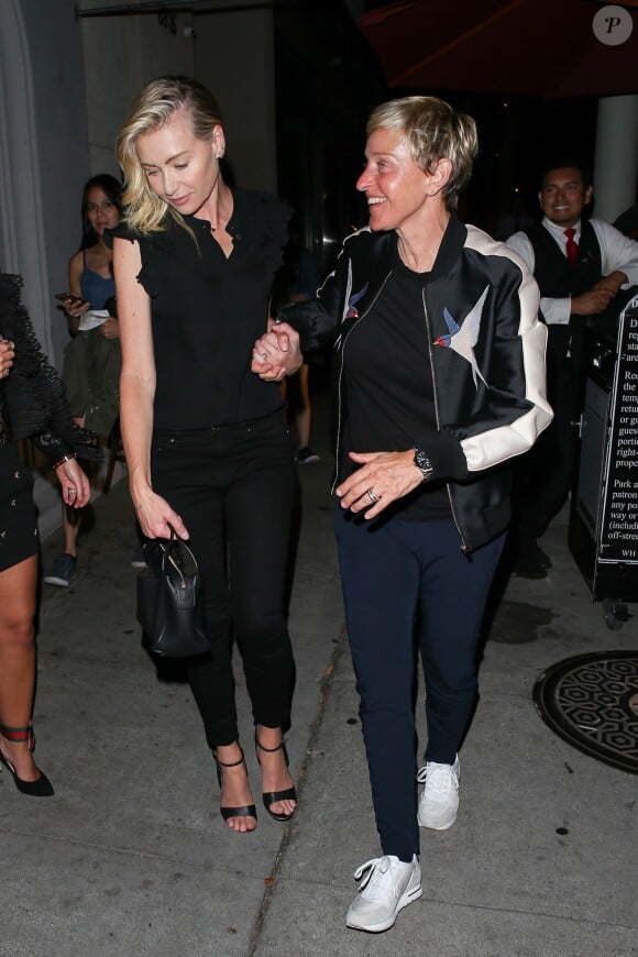 Ellen DeGeneres et sa femme Portia de Rossi sont allées dîner au restaurant Craig's à Hollywood, le 2 août 2018.
