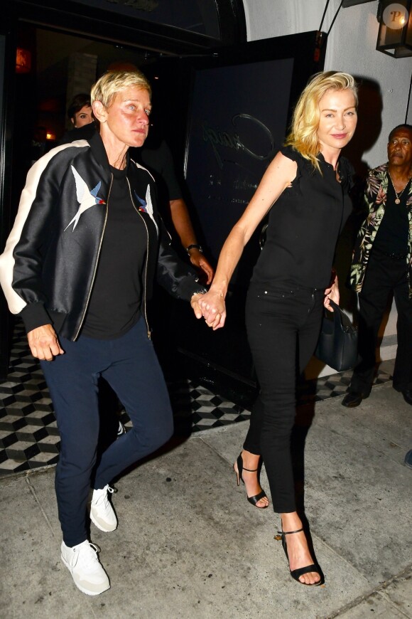 Ellen DeGeneres et sa femme Portia de Rossi sont allées dîner au restaurant Craig's à Hollywood, le 2 août 2018.