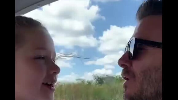 David Beckham embrasse sa fille Harper sur la bouche lors d'une visite des Everglades (Miami) le 2 juin 2019.