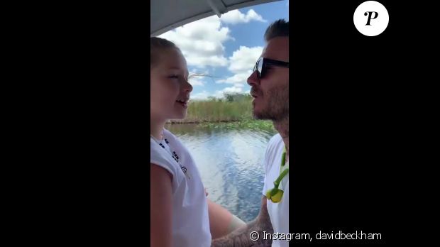 David Beckham embrasse sa fille Harper sur la bouche lors d&#039;une visite des Everglades (Miami) le 2 juin 2019.