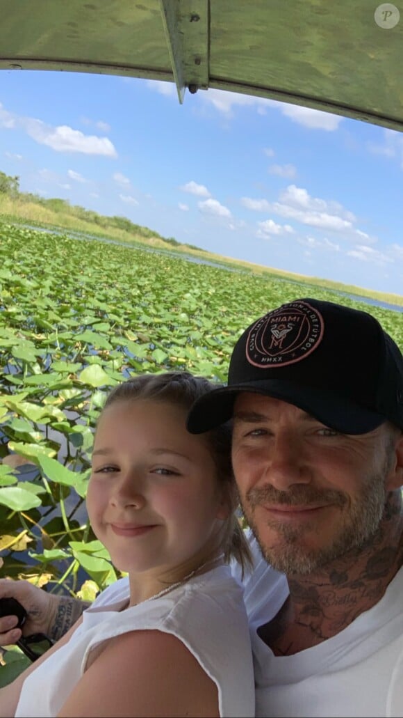David Beckham avec sa fille Harper lors d'une visite des Everglades (Miami) le 2 juin 2019.