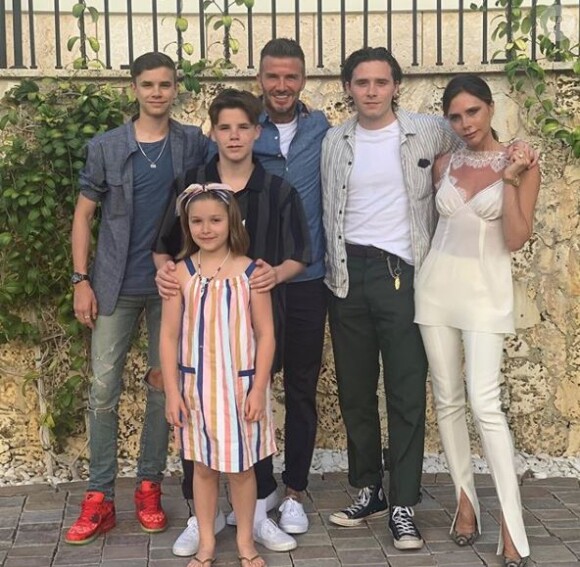 David Beckham à Miami avec sa femme Victoria et leurs quatre enfants (Brooklyn, Romeo, Cruz et Harper). Instagram le 2 juin 2019.