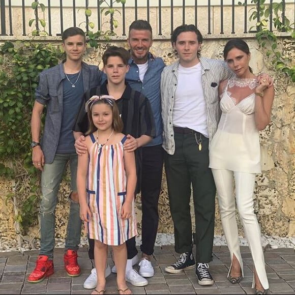 David Beckham à Miami avec sa femme Victoria et leurs quatre enfants (Brooklyn, Romeo, Cruz et Harper). Instagram le 2 juin 2019.